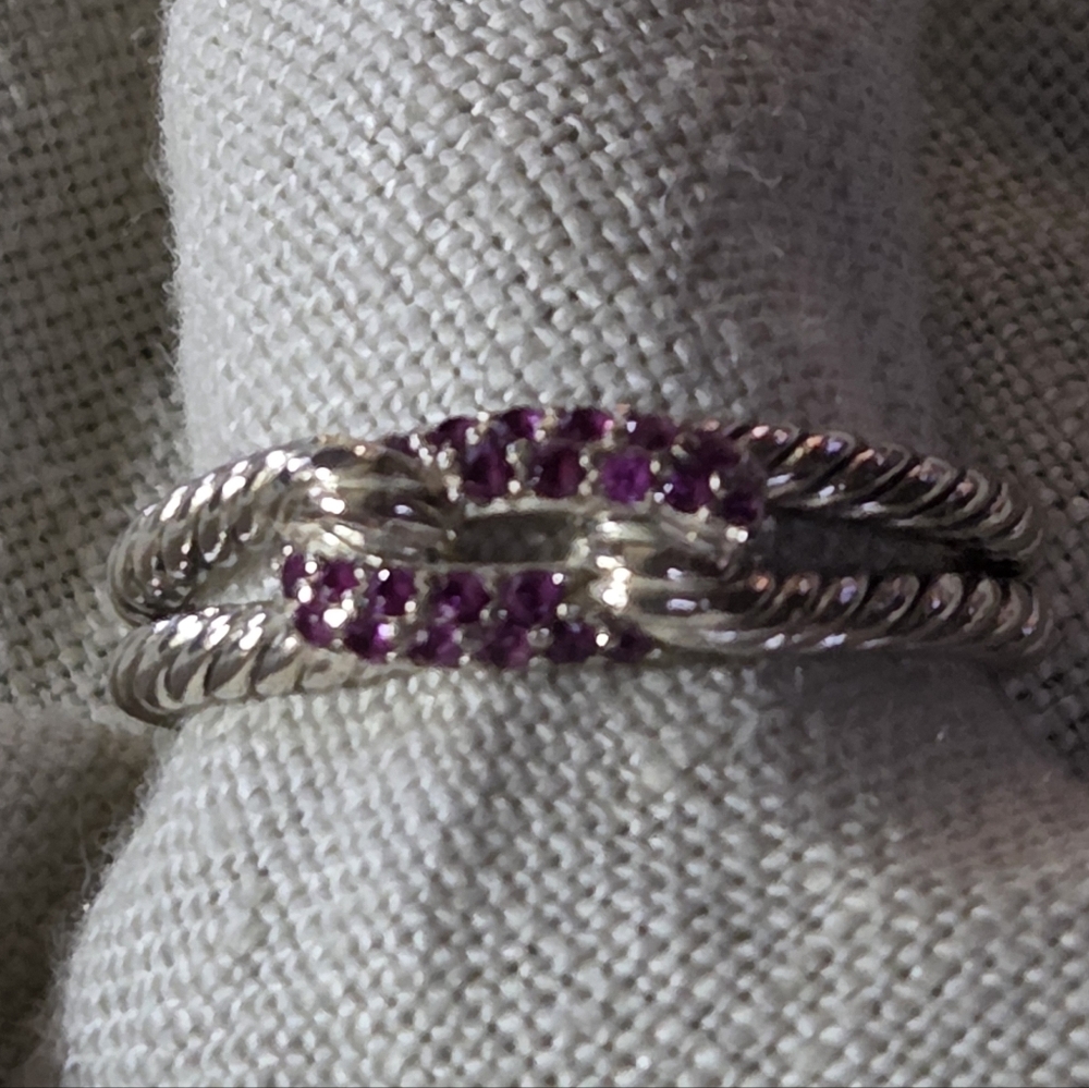 David Yurman Pink Sapphire Petite Labyrinth Loop Ring, SS, Size 7.5